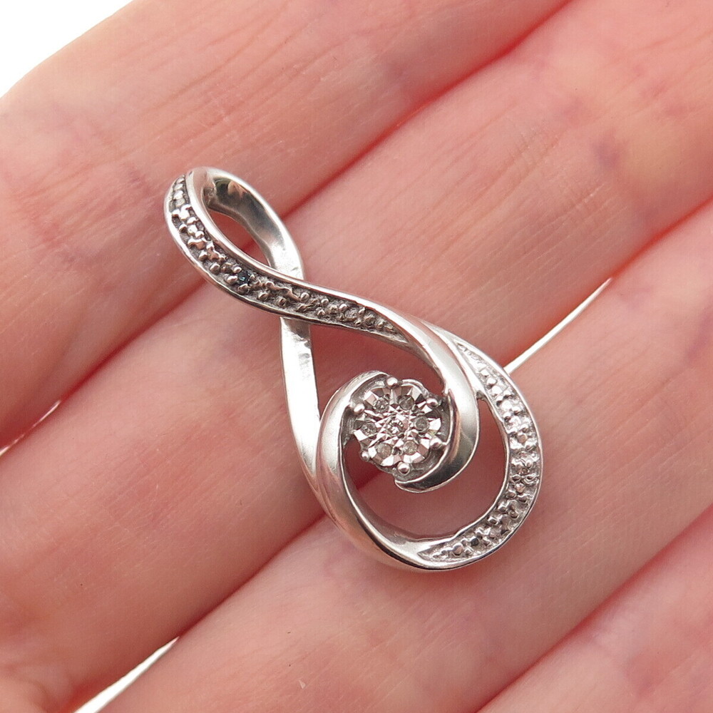 925 Sterling Silver Real Round-Cut Blue & White Diamond Infinity Charm Pendant